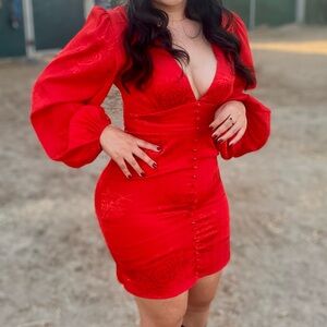 Hello Molly Bright Red V-Neck Button-Front Dress